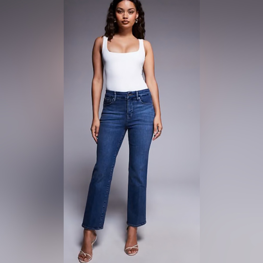 Good American Petite Indigo Blue Straight Leg Jeans 👖 🆕 With Tags!